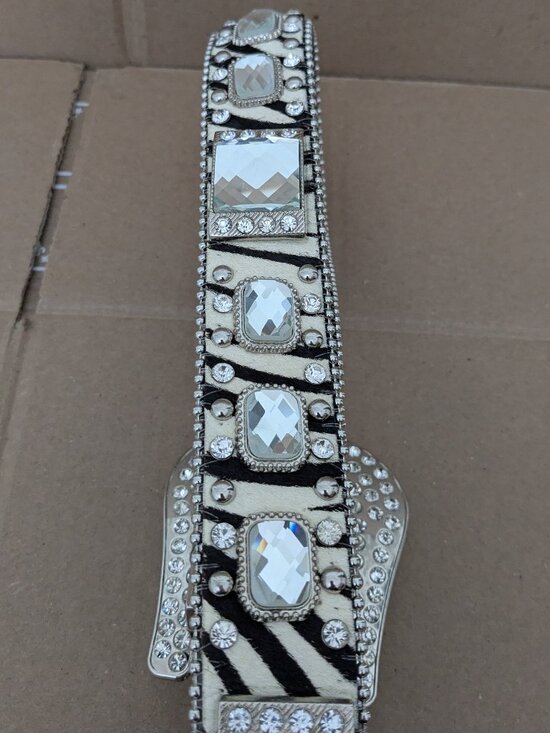 Beltiscool Cow Hair Western Rhinestone Ornaments Zebra Print Genuine Leather Bel main image 6